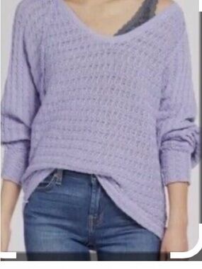 We The Free Small Thien's Hacci Purple Textured Dolman Sleeve Scoop Neck Sweater